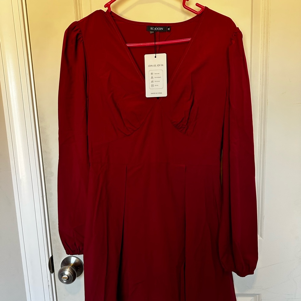 Red v-neck dress